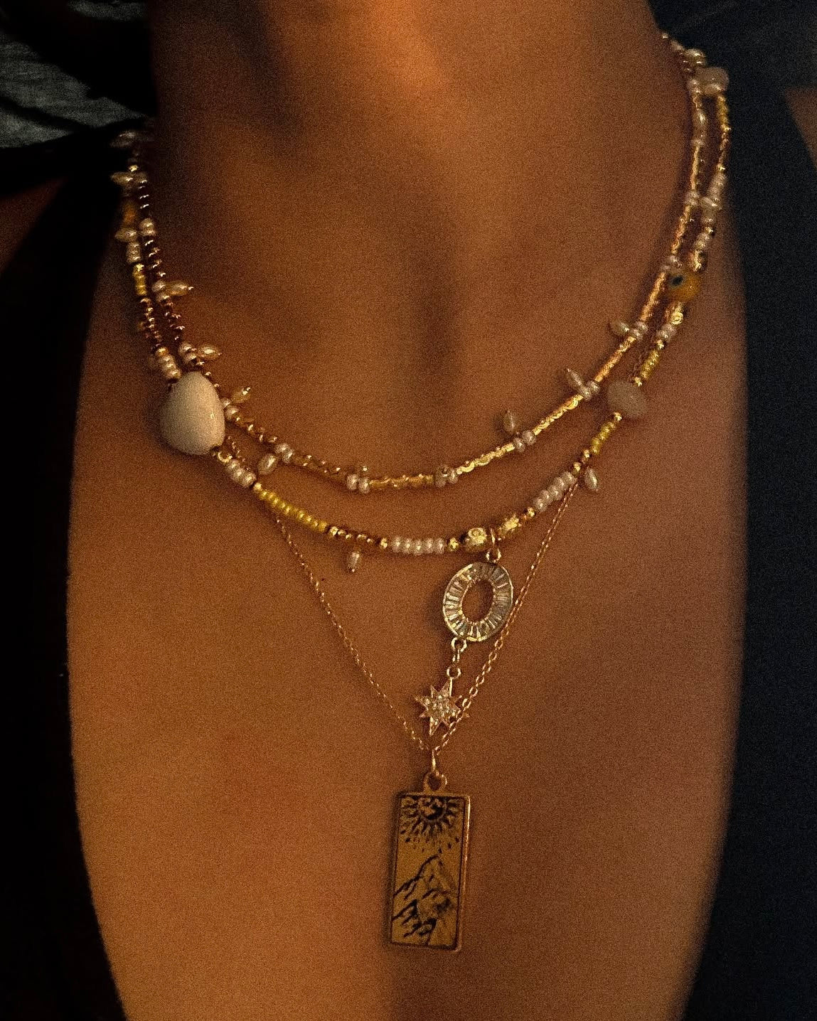 Archival Sun Heart Beaded Necklace