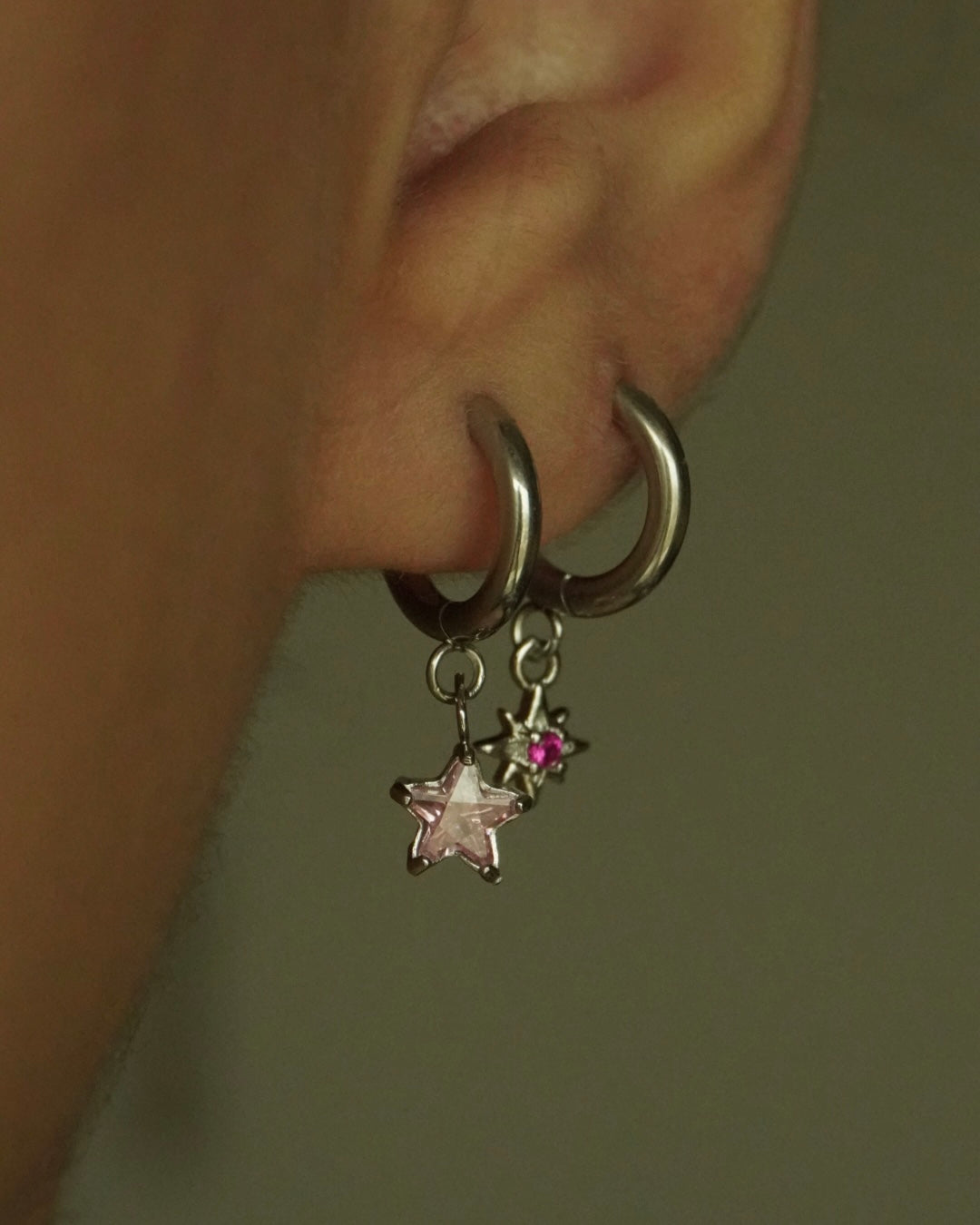 Pink Star Silver Huggie