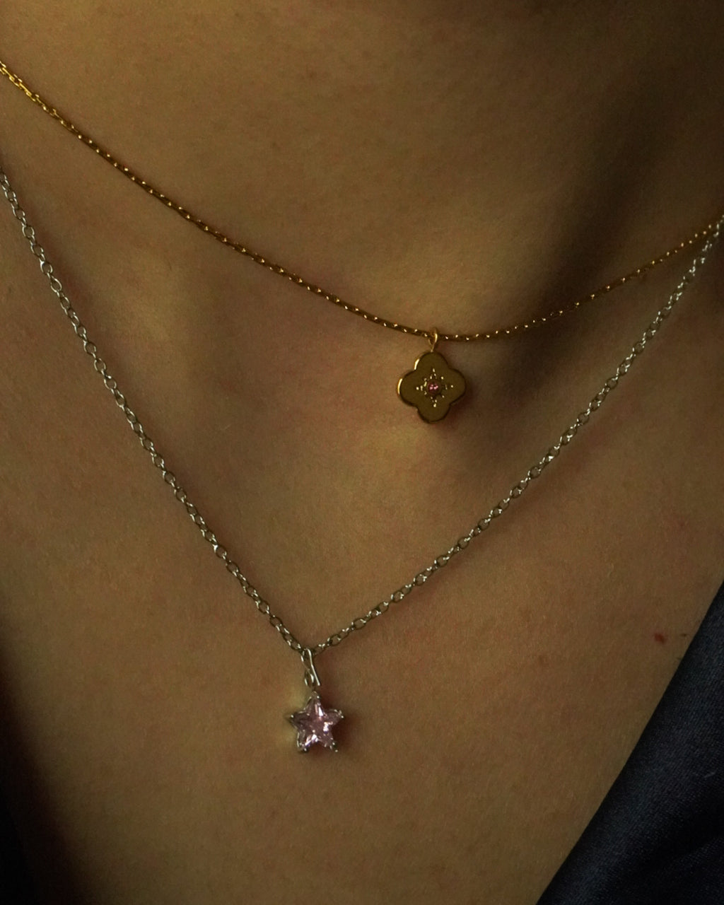 Pink Star Silver Necklace